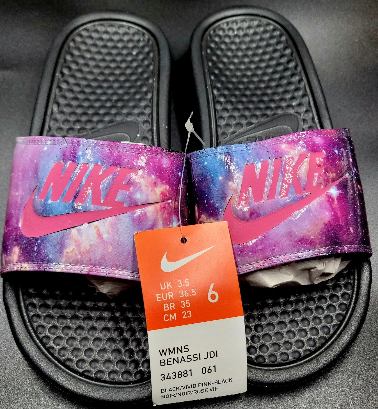 Nike Benassi JDI Slides Tg 6 Donna Personalizzate Con Stampa Galaxy Nuove