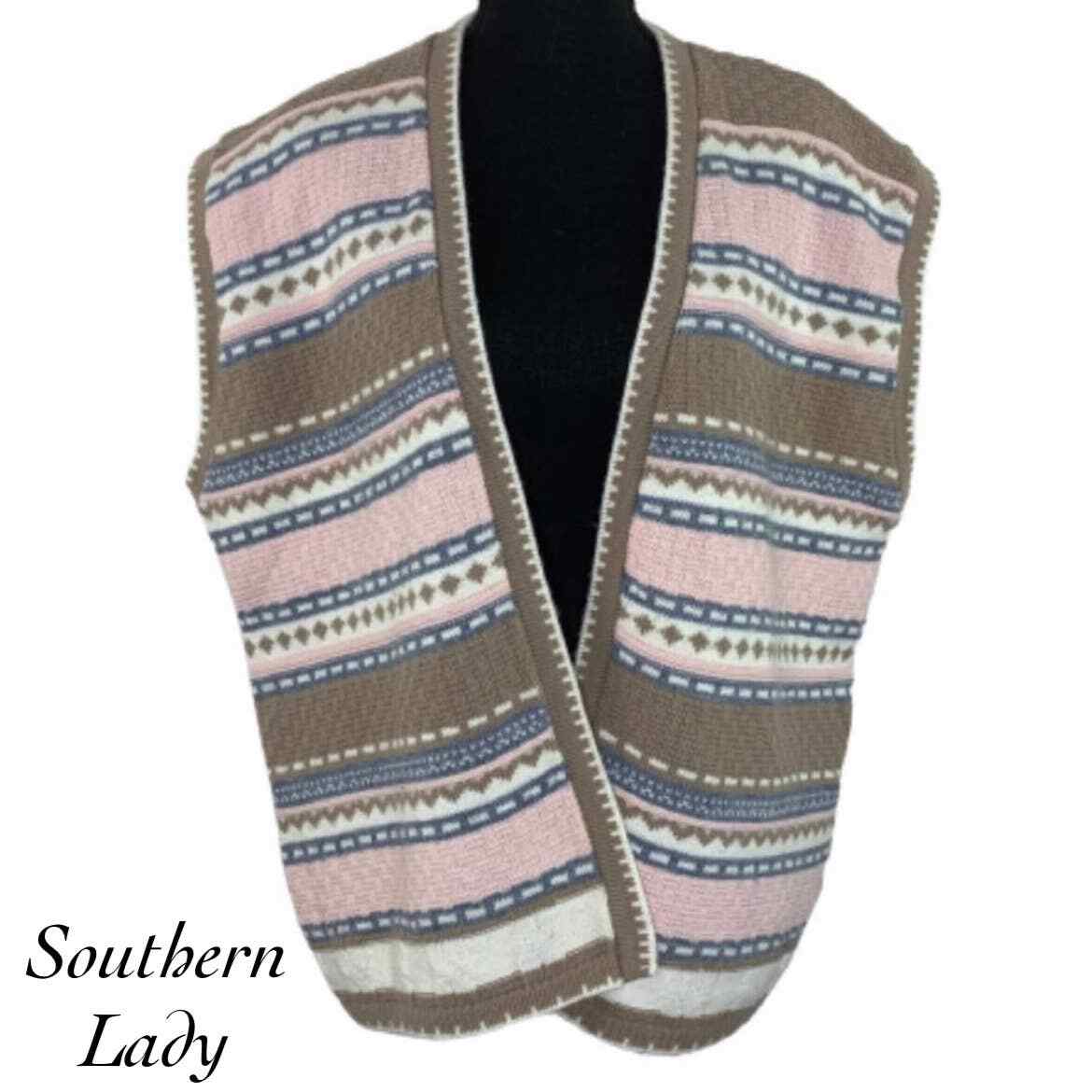 Southern Lady Pink Brown Sweater Vest 