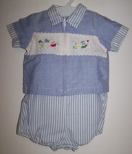 VINTAGE BABY BOY 2 PIECE LIGHT BLUE/WHITE 1 PC RUMPER/TOP FOR LARGE DOLL 