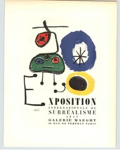 1959 Mini Poster Joan Miro Lithograph ORIGINAL Print Exposition Surrealism 1947