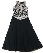 vtg Chadwick Black Fit N Flare Midi Dress Sz 2P Beaded Formal Evening EUC
