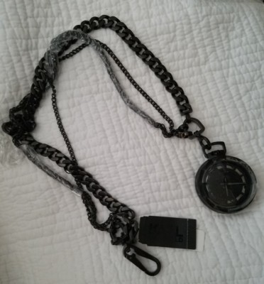 Karl Lagerfeld triple chain necklace pocket watch Karl Lagerfeld Triple Chain Necklace Pocket Watch Black  main image 2