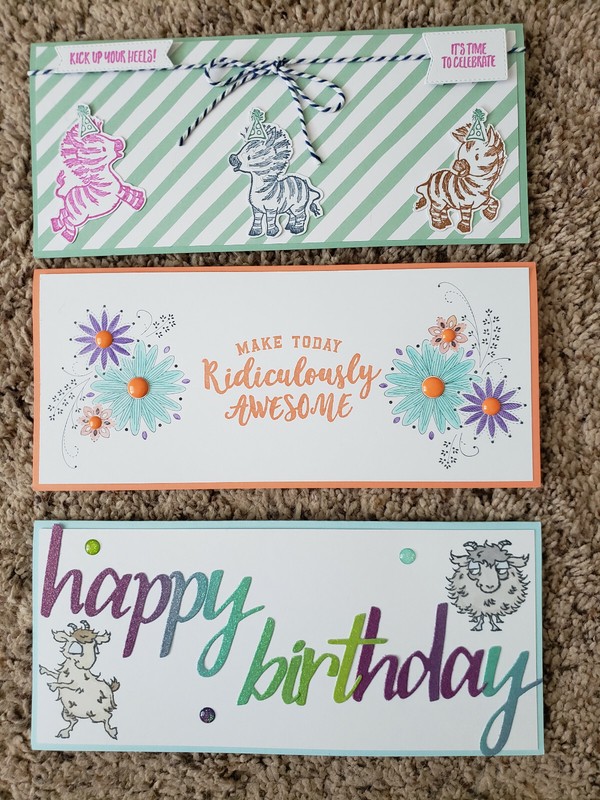 3 Stampin' Up! Slimline Cards Way to Goat, Zany Zebras, Ridiculously Awesome