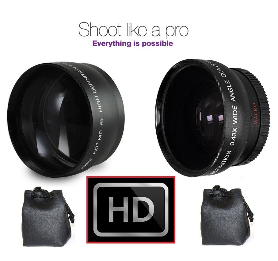 Hi Def 2-Pc Kit Wide Angle & Telephoto Lens Set For Sony Cam