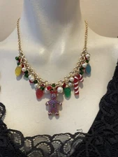 New Jingle & Joy Christmas Holiday Gingerbread Girl Charm Necklace Multi Color