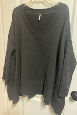 Free People V Neck Oversized Black Sweater Size M Trendy Hobo