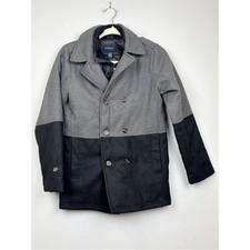 London Fog Boys Double Breasted Peacoat Jacket Gray Black Size L 14-16