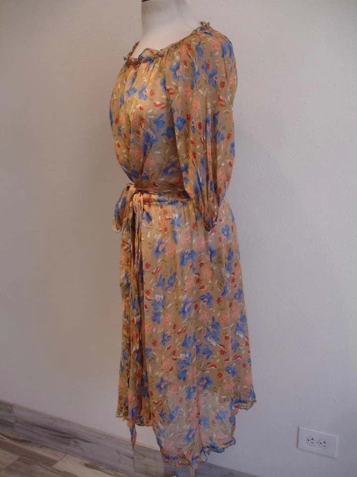 Vestido feminino S M 4 vintage 1970 Albert Nipon Neusteter estampa floral transparente EUA - Imagem 2 de 4