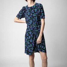 Zadig & Voltaire Rixe Bianca Black Cocktail Floral Silk Dress Size Small