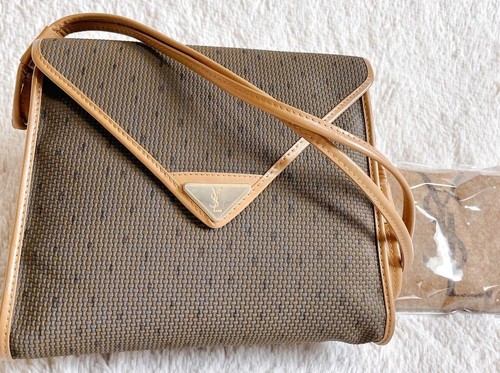 Yves Saint Laurent Cassandra Shoulder Bag Camel Leather PVC Triangle Logo Plate