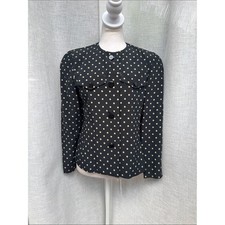 Albert Nipon black off white polka dot silk jacket with shiny black buttons