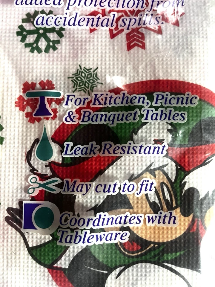 "Mantel de Navidad Mickey Mouse de los años 90 con respaldo de plástico 54"" x 96"" nuevo en stock" Foto 3 de 4