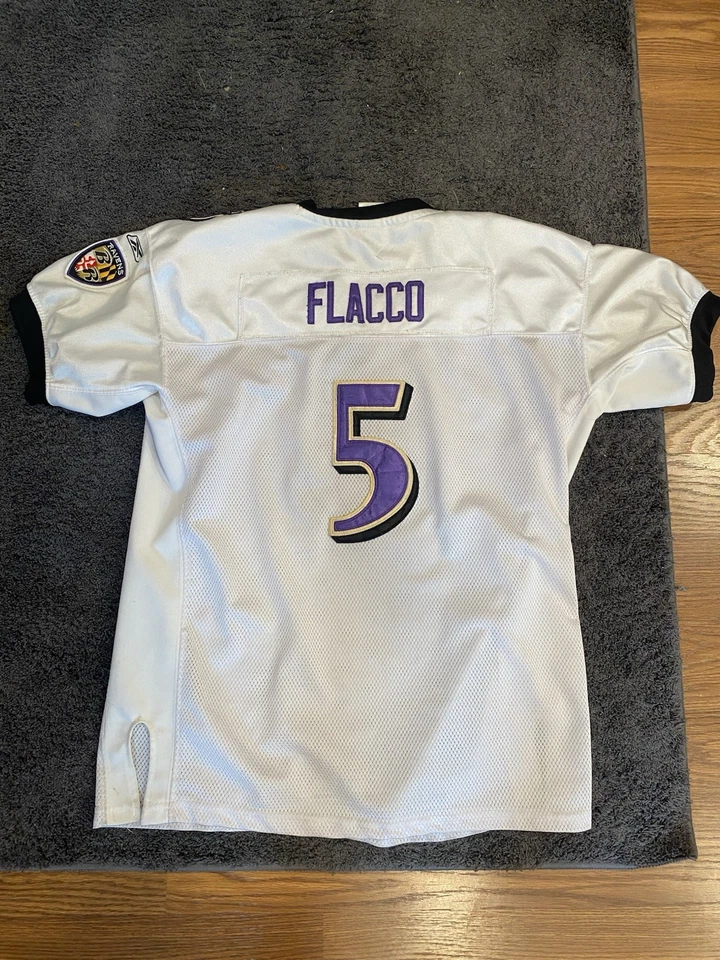 Camiseta de fútbol americano Reebok NFL Baltimore Ravens 5 Flacco blanca talla XL 18-20 juvenil Foto 2 de 4