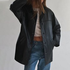 OVERSIZED Women's Smooth Classic Black Sheep Leather Blazer Butter Soft Leather