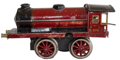 Early Märklin #970 Red 0-gauge clockwork Locomotive (4 parts or