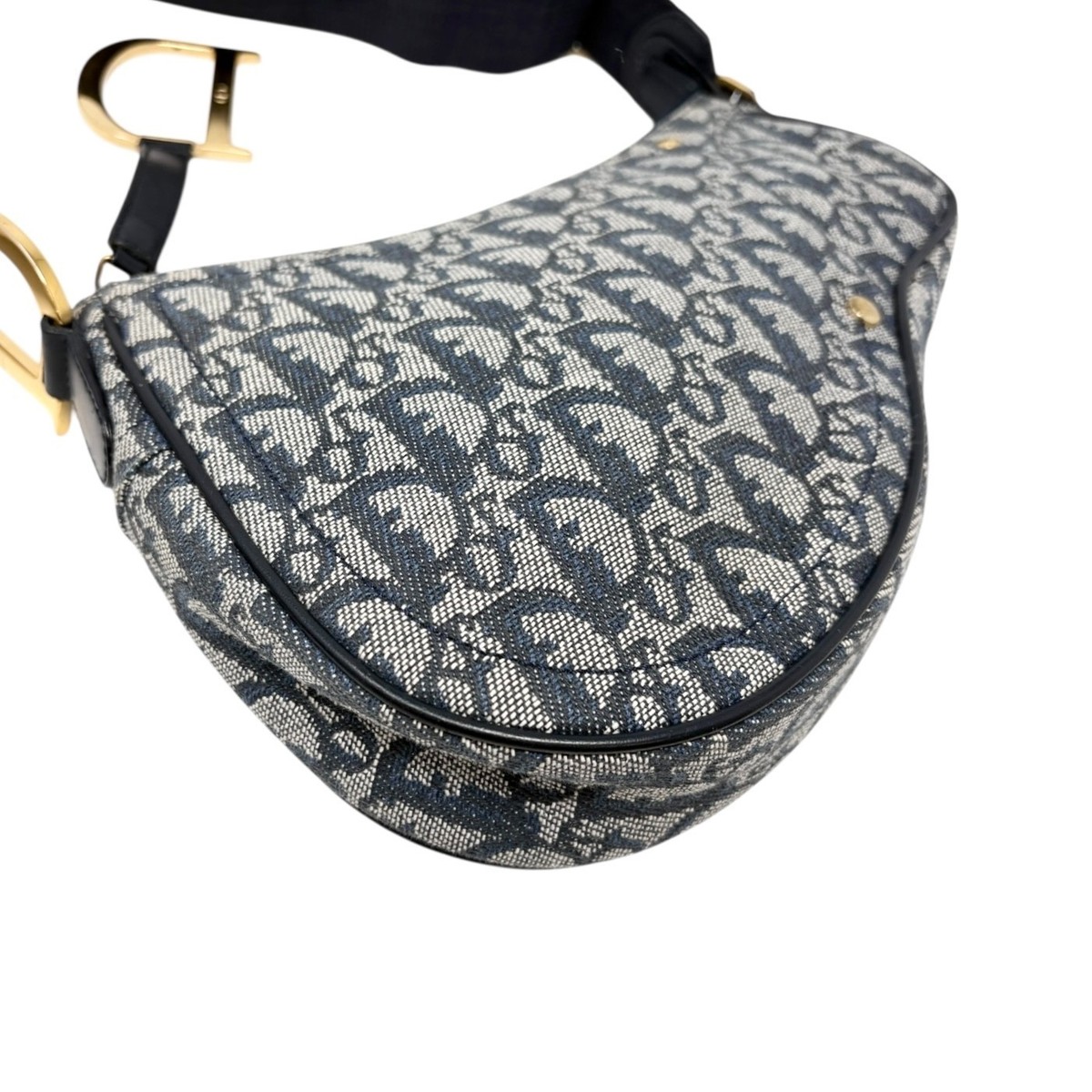 Christian Dior Vintage 2004 Trotter Monogram Saddle Bag Dark Blue