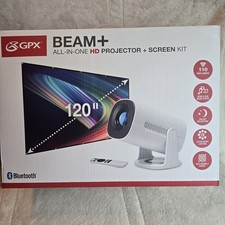 GPX BEAM HD Projector, 1280 X 720 Resolution, 110 ANSI Lumens Screen kit NEW