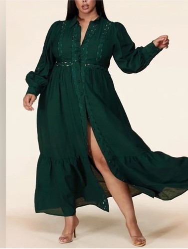 Latiste Dark Green Maxi Dress Whimsical Cut outs Long Sleeve Size 1X - Picture 2 of 13