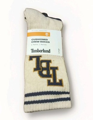 2-Pair Timberland Men's Cushioned Crew Socks Tan/Navy - Large Size 9-12