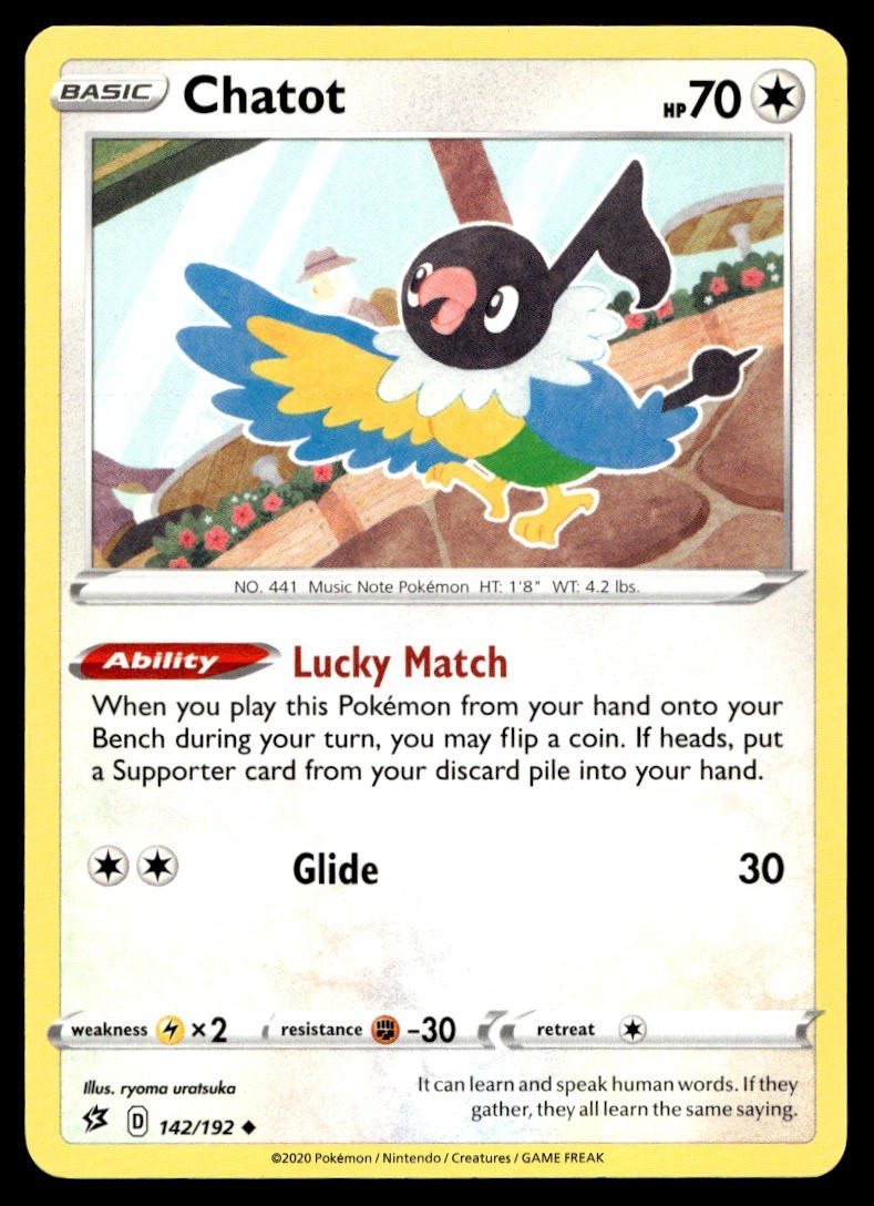 Chatot 142/192 Pokemon Card Rebel Clash Uncommon 70 HP Near Mint GY