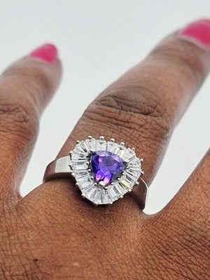 925 Sterling Silber Ring U Trillion lila Zirkonia rhodiniert Neu ohne Etikett