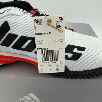 GW2964 Mens Adidas Barricade 13 Size 11 White Black Red Geofit Cloud White EUC Size 11 - adidas Barricade White Black Solar Red for sale  main image 3