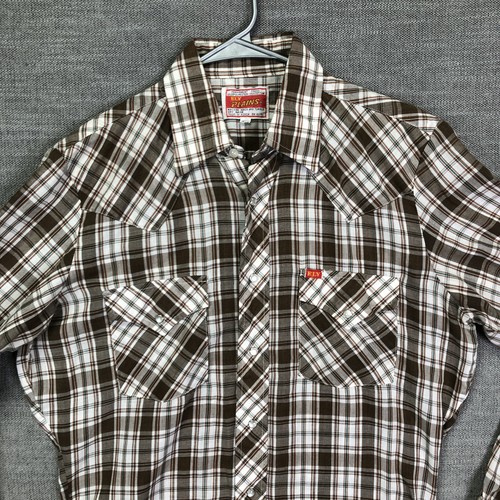 Vintage Ely Plains Shirt Mens 15-34 Plaid Western Pearl Snap Long Sleeve 70s - Picture 3 of 9