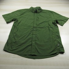 REI Shirt Men Medium Green Button Up Nylon Lightweight Tech Vented Outdoor