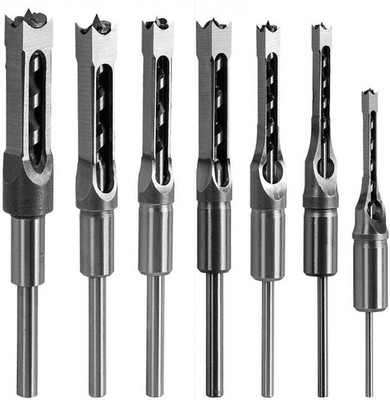 7PCS Square Hole Mortising Drill Bit Set 1/4-3/4'' Woodworking Chisel Kit