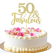 50th Birthday Cake Topper Golden Glitter 50  Fabulous Cake Topper Fifty and ...
