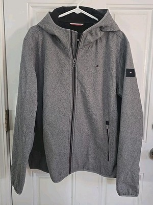 NWOT Tommy Hilfiger Gray Fleece Lined Jacket Full Zip Hooded Men s Sz L
