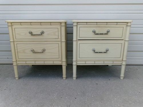 Pair Faux Bamboo Nightstands Fake Henry Link Repro Bali Hai Regency set 2 Tables