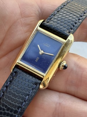 Cartier Tank Must De Vermeil Blue Lapis Dial Solid Gold 18k 750