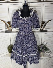 Vintage 60s dress Western square dance paisley eyelet ruffles rockabilly cottage