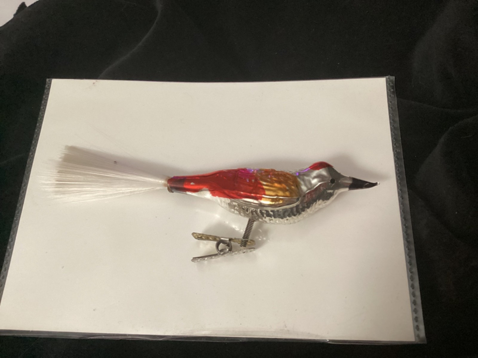 Vtg Clip BIRD Spun Glass Tail Christmas Ornament Western Germany Vibrant Colors
