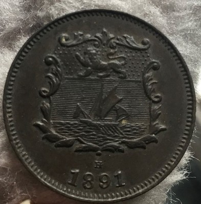 British North Borneo 1/2 Cent 1891 H Bronze Coin Higher grade coin.