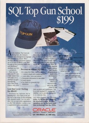 Oracle SQL Top Gun School Vintage Magazine Ad 1988 Computer Software Blue Sky