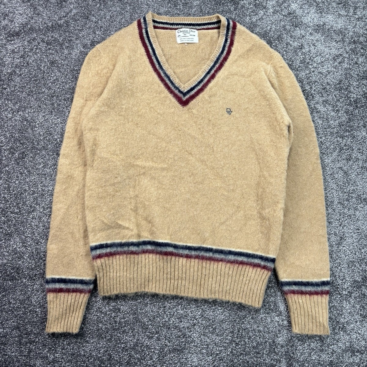 Vintage Christian Dior Sweater Men's Medium Brown 100% Shetland