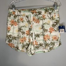 NWT Arizona Womens Floral Pull On Shorts Lined Sz L Drawstring Beach Summer