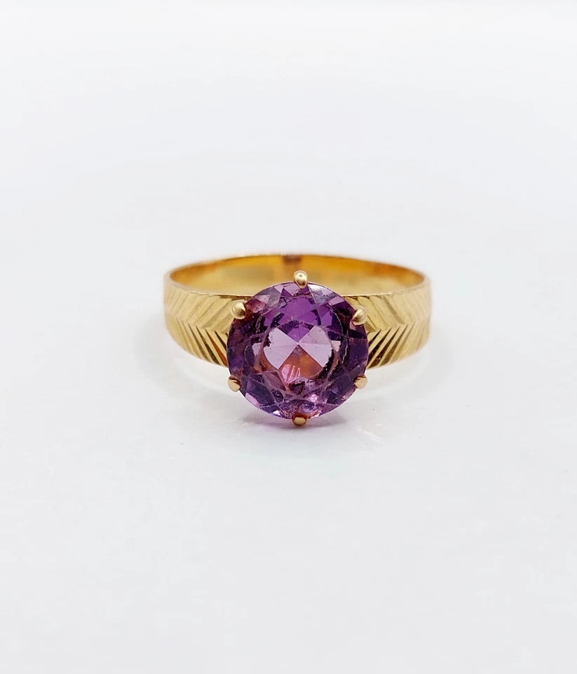 Anillo de cóctel vintage de oro rosa 18k y amatista - Imagen 2 de 4