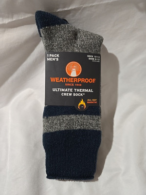NWT Weatherproof Men Ultimate Thermal Crew Sock Size 8-12 Gray