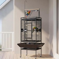 82" Parrot Cage with Play Top, Rolling Stand, Rope Perch, Removable Tray