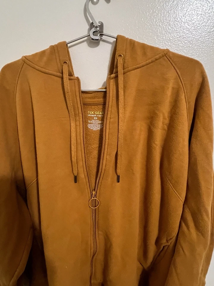 Толстовка с капюшоном из флиса Tek Gear Ultrasoft 3XL желтая с карманами и отверстиями для большого пальца - Изображение 2 из 4