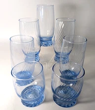 7 Vintage Libbey Blue Swirl Footed Tumbler Cooler Drinking Glasses 2 Water 5 Tea