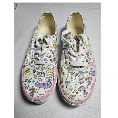 VANS Girls Unicorn Fairy Floral Lace-Up Canvas Sneakers White Pink Size 2