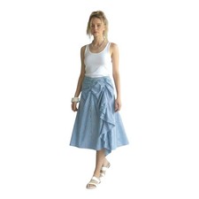 Maeve Anthropologie Skirt 8 Blue White Striped Ruffle Poplin Midi Coastal