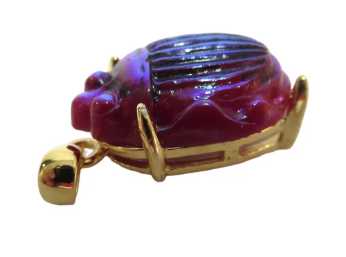 TIFFANY GLASS Favrile SCARAB Art Nouveau Pendant Sterling Gilt MOUNTED LCT Tiff