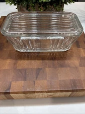 Anchor Hocking 1932 Refrigerator Dish Ribbed Rectangular W/ Lid Clear Glass VTG