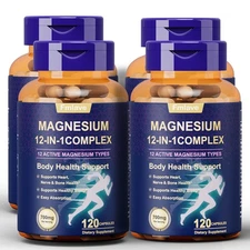 Magnesium Complex Supplement 700 mg - 12 in 1 High Absorption Chelated Magnesium