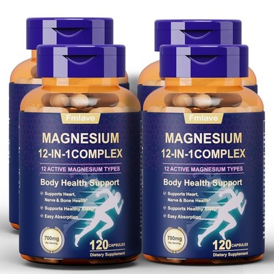 Magnesium Complex Supplement 700 mg - 12 in 1 High Absorption Chelated Magnesium
